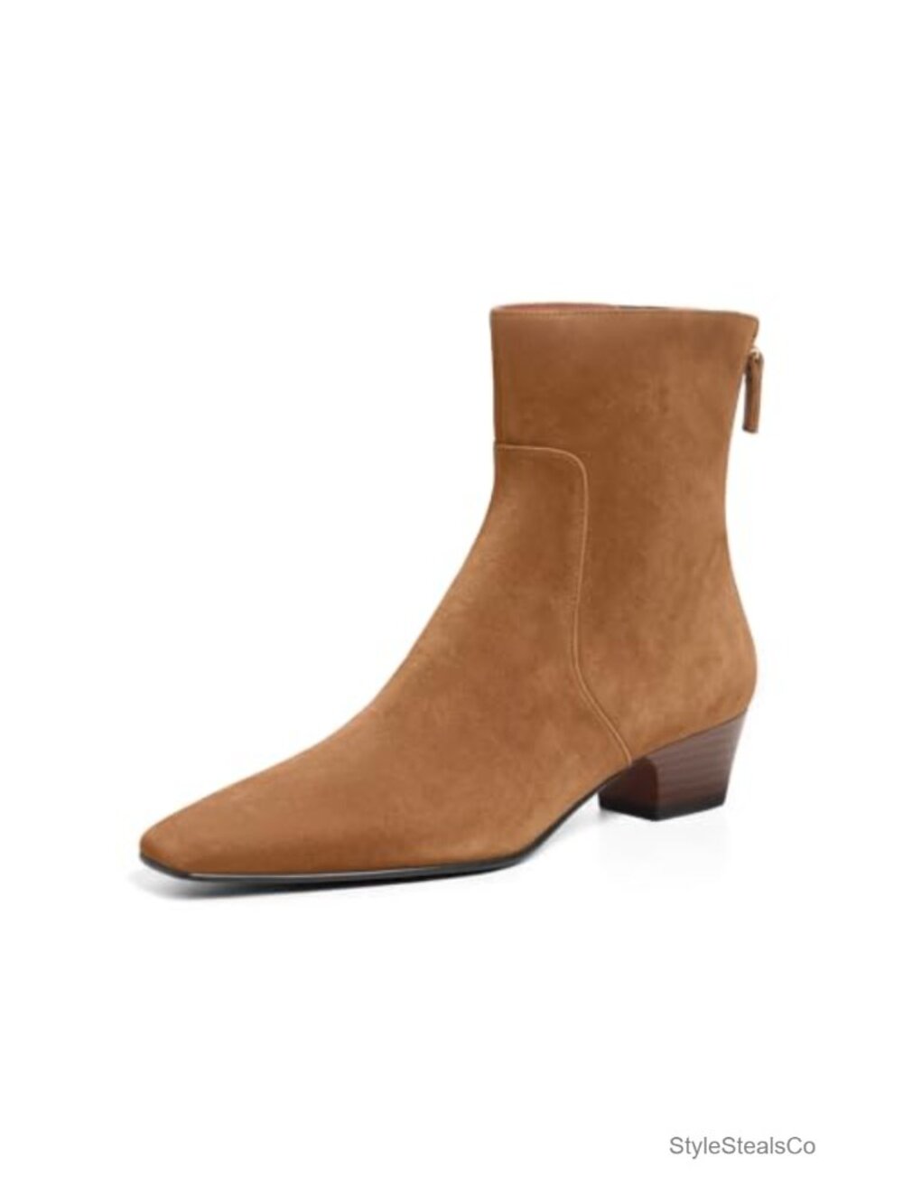 Square Toe Ankle Boots Block Low Heel Back Zipper Booties Faux Leather